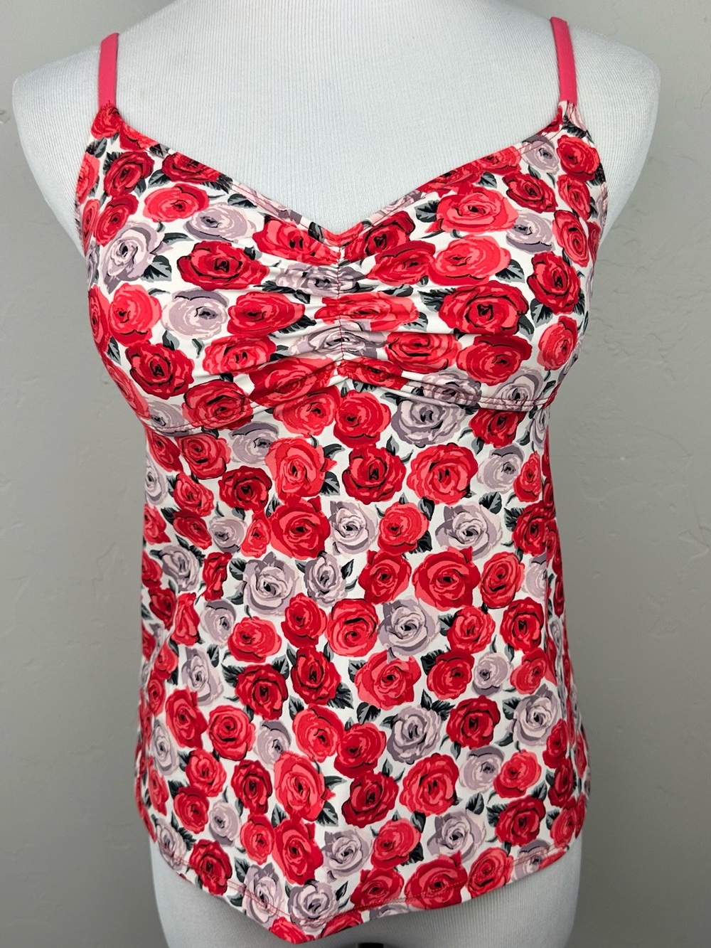 Talbots Floral Tankini Swim Top Size 6 Ruched Shelf Bra Adjustable Straps